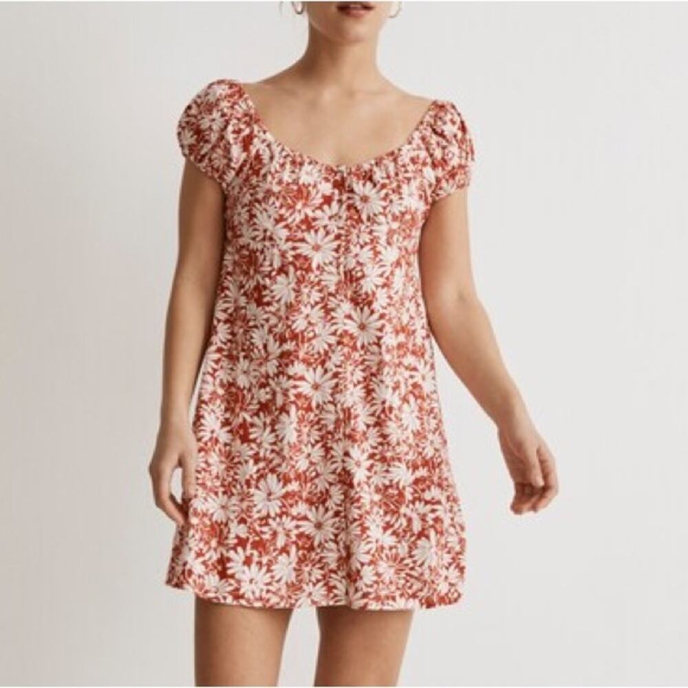 Madewell Margie Floral Mini Dress Linen Cotton Cap Sleeve NWT Sz 10